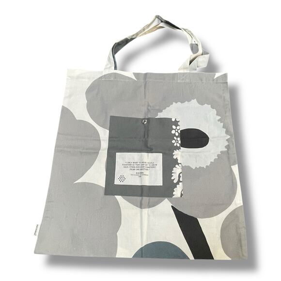 Marimekko Pieni Unikko Tote Bag Floral Poppy Canvas Shop Holiday Vacation Gray - Picture 13 of 15